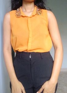 Orange Embroidered Coller Shirt