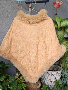 Faux Fur Trim Poncho