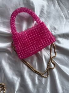Pink Beaded Mug Bag
