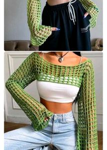 green crochet sleeve top