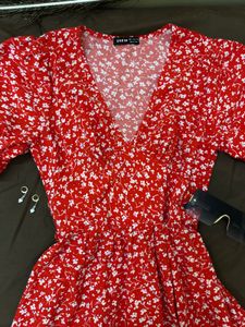 Red Floral Long Dress So Pretty Size32-36