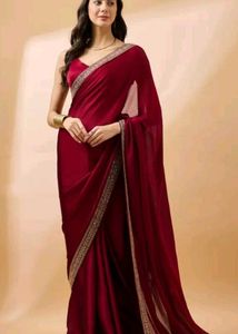Satin Embroidered Saree