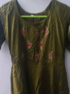 Olive Green Embroidered Kurta