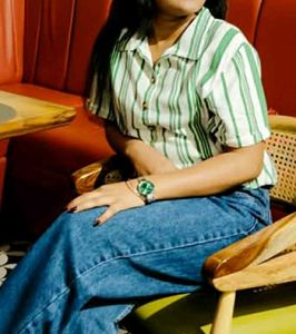 white and green crop shirt