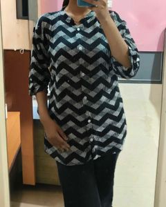 Stylish Black &amp; White Zigzag Print Tunic
