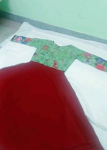 Floral Top & Red Skirt Dress