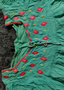 Embroidered Green Tunic Top