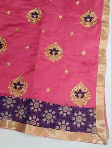 Grand Pink Saree With Gold Zari Embroidery