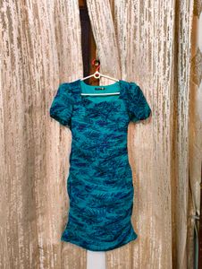 Women Alluring Turquoise Blue Floral Dress