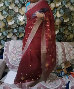 Maroon Embroidered Saree