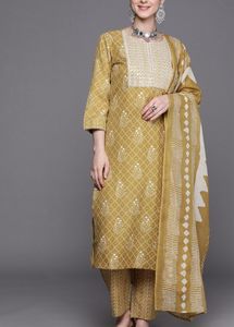 Elegant Olive Green Embroidered Kurti Set