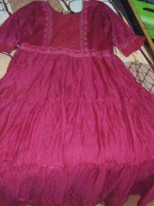 Maroon Embroidered Kurta