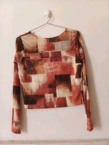 Patterned Long Sleeve Crop Top
