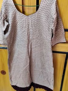 Brown Knee Length Cotton Kurti And Bottom