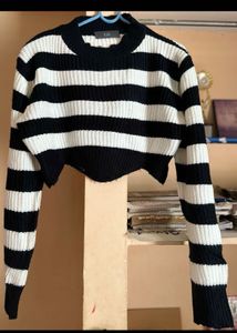 Striped Black & White Crop Sweater