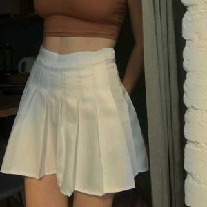White Pleated Mini Skirt