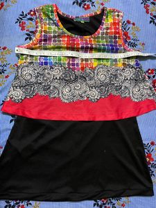 Black Short Dress With Multicolor Pochou