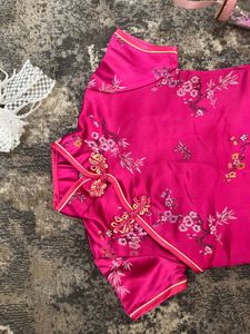 Pink Floral Silk Cheongsam Dress For 2 Yr Old Girl
