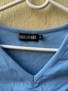 Cute Blue ribbed Crop Top