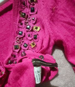 korean Pink Embellished Cardigan