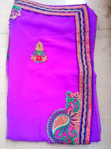 Elegant Purple Embroidered Saree
