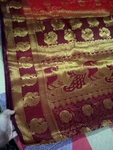 Red &amp; Maroon Saree With Blouse For Wedding Season