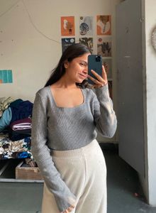 Gray Square Neck Top