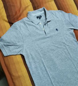 Cantabil Men Grey Cotton Casual Polo Tshirt