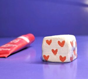Handmade White Clay Stand with Pink Hearts