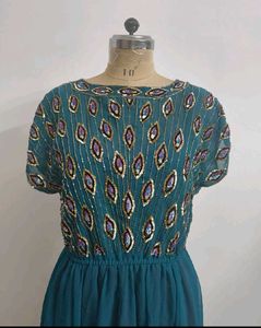 Vintage Teal A-Line Maxi Dress