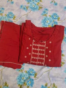 Elegant Red Embroidered Kurta With Dupatta