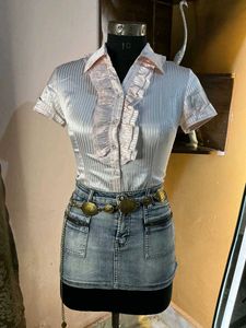 Pink Office Siren Striped Ruffle Shirt Y2k Retro