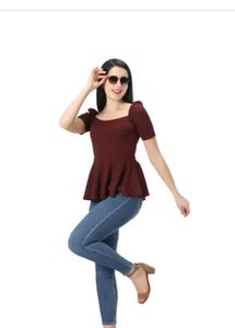 Burgundy Peplum Top. Used It Twice Only.