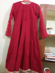 Embroidery Cotton Anaarkali Kurti With Net Sleeves