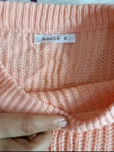 Peach Colour Crochet Oversized Sweater