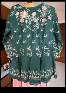 Green Ans Peach Plazo &amp; Short Kurta Set