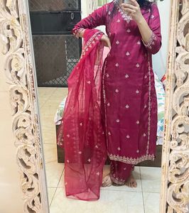 Magenta Embroidered Kurta Set