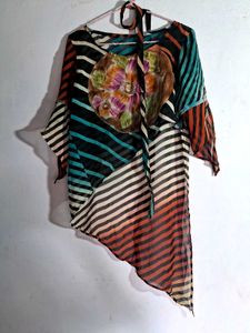 Striped Floral Sheer Top