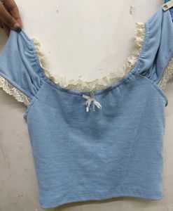Cute Blue Lace Trim Top