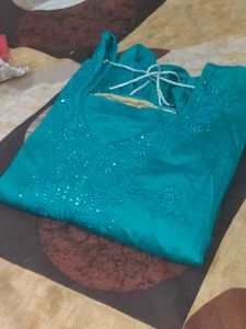 Teal Embroidered Kurti