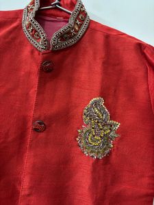 Red Ethnic Buttoned Kurta| Sherwani
