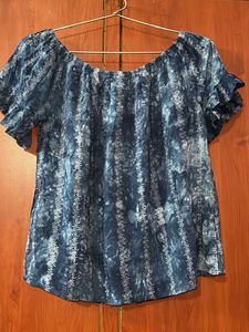 Blue Tie-Dye Off-Shoulder Top