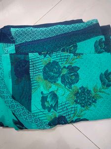 Elegant Teal Floral Print Saree