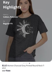 ELLE Women Charcoal Grey Printed T-shirt