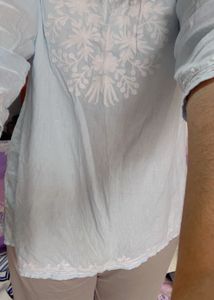 Sky Blue Chikenkari Kurta Short Length