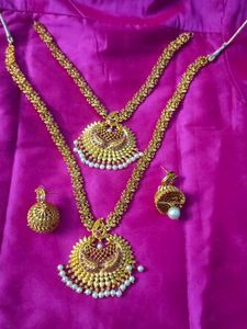 Gold Plated Peacock Pearls Haram And Earrings