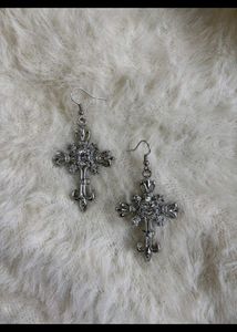 Cross anti tarnish dangle earrings