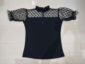 Chic Black Polka Dot Mesh Top