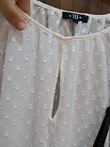 Classy White blouse Top With Self Design fabric