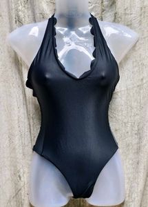 Black Scalloped One Piece Swimsuit